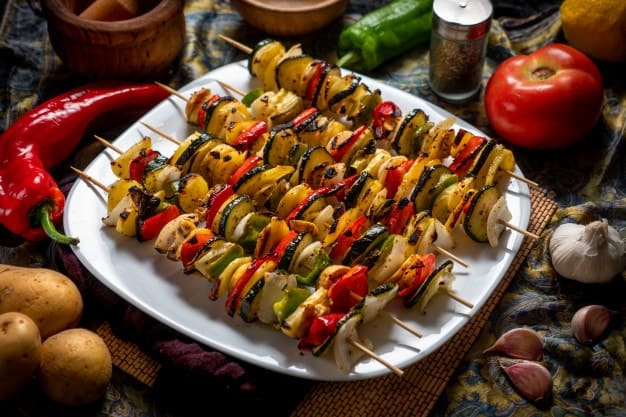 Protein power grilled veggie and fruit skewers recipe