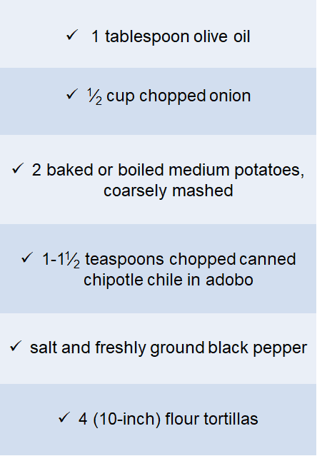 spicy chipotie potato quesadillas ingredients