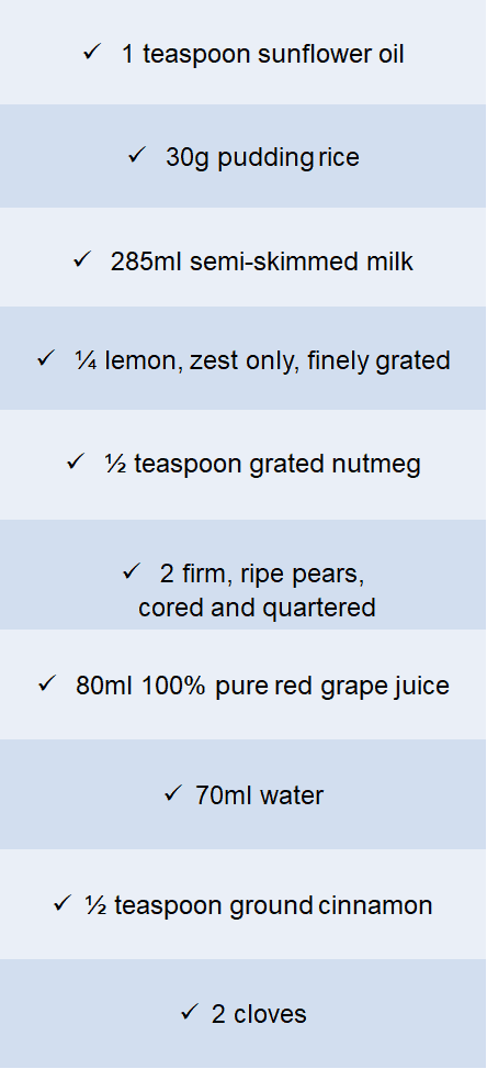 dairy free cinnamon pear rice pudding ingredients