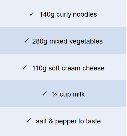 creamy noodles and vegetables ingredients
